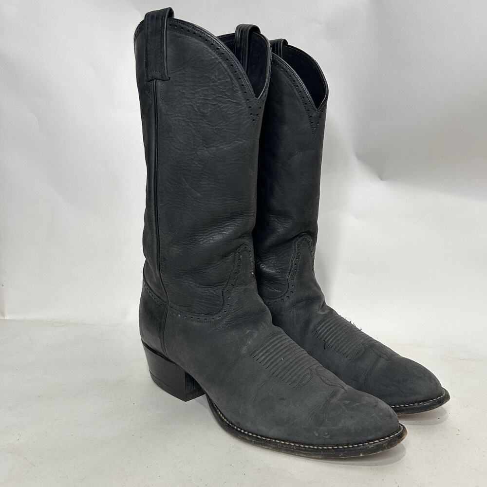 Vintage Tony Lama Gold Label Suede Cowboy Boots “Dark Grey”